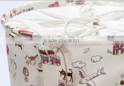Printed Cute Round Waterproof Drastring Basket Hamper , Bathroom Printed Cotton Laundry Basket thumbnail-2