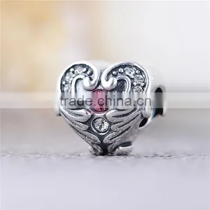 X284 Wholesale Micro Crystal Paved Charm,925 Sterling Silver Heart Charms With Angel Wing thumbnail-4