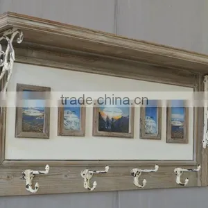 2016 Vintage Wood Wall Shelf With Hooks and Photo Frame thumbnail-6
