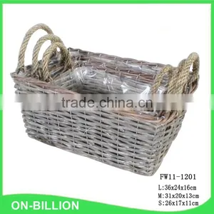 Cheap Grey Wicker Basket With Plastic Insert for Storage thumbnail-1