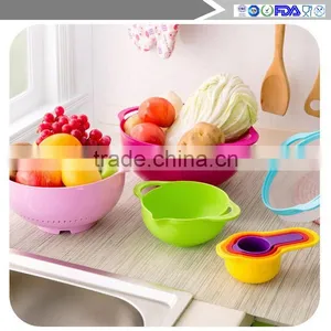 8Pcs/Set Multifunctional Kitchen Rainbow Bowl Measuring Spoon Cup Filter Drain Mixing Salad Food Baking Tools thumbnail-3