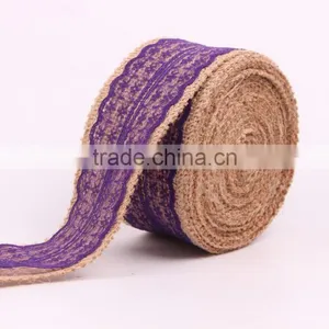 Jute Burlap Natural Hessian Ribbon With Purple Lace Trim Wedding thumbnail-3