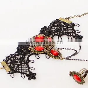 Festival Jewelry Set American Elegant Red Diamond Bracelet and Ring Set thumbnail-3