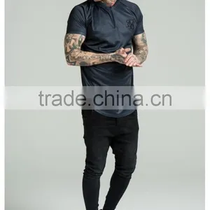 2016 New Arrival Stylish 1/4 Zipper Baseball Jersey Raglan Short Sleeve Curved Hem Baseball T Shirt Black Embroidered Jersey Top thumbnail-2