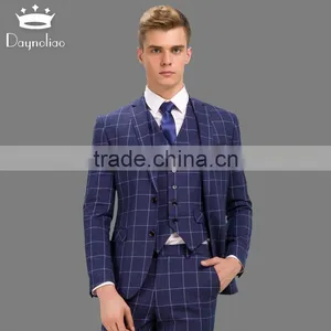 Daynoliao Latest Design 3 Pieces Business Suits Wholesale Navy Check Slim Men Suits for Wedding thumbnail-1