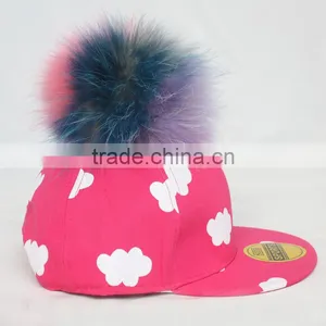 Myfur Girls Popular Hot Pink Baseball Cap and Hat With Multi-Color Raccoon Fur Pompom thumbnail-1