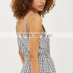 White Cut Away Slit Back Plaid Print Romper Playsuit thumbnail-4