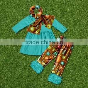 Fall Baby Clothes Girls Orange Top and Pant Ruffle Outfits For Kids in Halloween thumbnail-3