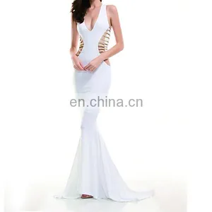 Sexy V-Neck White Cut Out Maxi Dress thumbnail-2