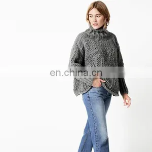 Women Woolen Handmade Kintted Pullover Oversized Chunky Turtleneck Sweater thumbnail-3