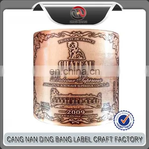 Custom 3D Aluminum Embossed Metal Wine Bottle Label, Wine Metal Sticker Metal Wine Label thumbnail-1