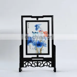 Chinese Style Craft Gift Square Screen Dual-faced Silk Embroidered Drawing Furnishing Ornaments With A Wooden Frame For Decoration thumbnail-4