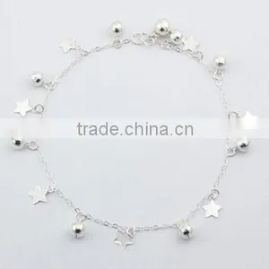 Fashionable Star & Sphere Charms Sterling Silver Anklet thumbnail-1
