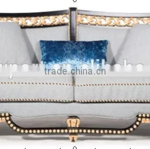 Neoclassic Living Furniture Set Wood Frame Fabric Sofa Gold Length Mirror thumbnail-2