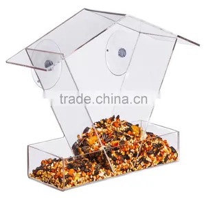 Window Mount Clear Acrylic Bird House Feeder With Suction Cups Quality Choice thumbnail-2