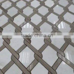 Diamond Pattern Marble Mosaic Tiles(Pure White+Athen Grey Marble) thumbnail-2