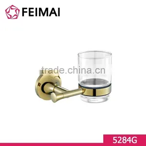 Brass Gold Plated Wall Mounted Single Toothbrush Glass Cup Holder thumbnail-4