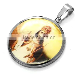 Epoxy Stainless Steel Saint Pope Religious Pendant Round 2016 Hot Selling Classic Christian Rosary Medal Pendant thumbnail-1