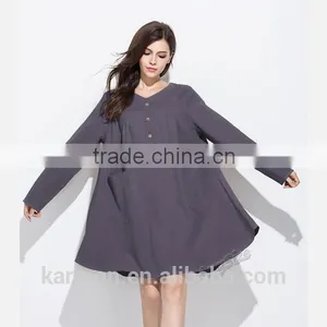 Sunflower Coconut Shell Buttons Casual Linen Dress Plus Size Dress thumbnail-1