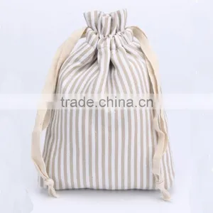 Striped Printing Small Cotton Drawstring Bag for Wholesale Supplier's Choice thumbnail-1