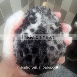 Mendior Bamboo Charcoal Sponge Black Bath Sponge With Rope OEM/Wholesale thumbnail-2