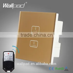 2016 New Product 2 Gang Remote Wallpad Gold Glass Switch 110-250V LED Remote 2 Gang 2 Way Touch Controlled Wall Light Switch thumbnail-1