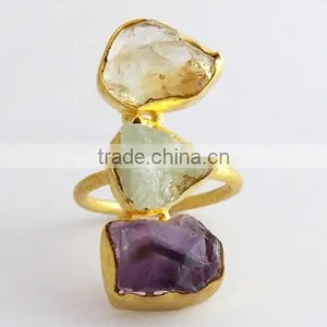 Rough Stone Amethyst & Aquamarine & Ctrine !! 925 Sterling Ring, Silver Jewellery India, 925 Sterling Silver Jewellery thumbnail-2