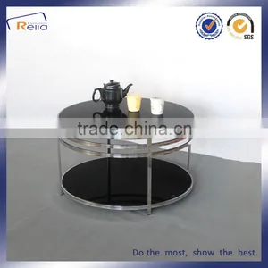 ROUND STAINLESS BLACK MORDEN ART TEMPERED GLASS COFFEE TABLE DOUBLE LAYER GLASS FUNKY CLASSIC TABLE thumbnail-2