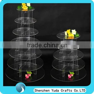 Customize Round Acrylic Wedding Cake Stand, Tiered Clear Cupcake Display Shelves thumbnail-1