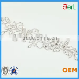 Hot Sales Decoration Lace Applique Rhinestones Lace for Wedding Dress thumbnail-2