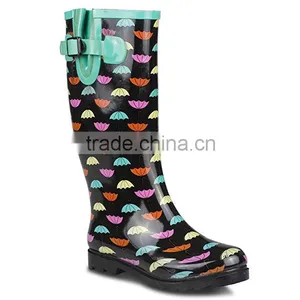 New Design Colorful Unbrella Pattern Tall Cute Rubber Rain Boots Woman thumbnail-1