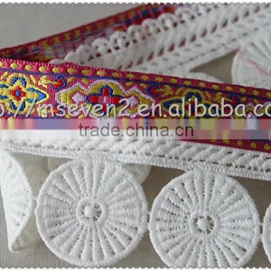 Hot Selling Fringed Polyester Jacquard Tape, Jacquard Tape Trim With Round Tassel for Garment thumbnail-3