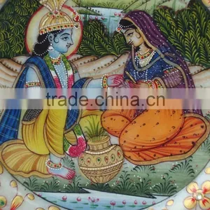 Indian Marble Thali Plate Krishna Handicraft Religious Gift Decor God Puja Miniature Painting Wedding Return Gift thumbnail-2