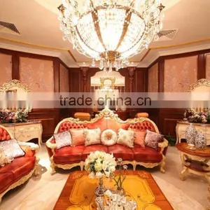 Luxury Solid Wood Red Leather Sofa, Royal Living Room Leather Sofa thumbnail-1