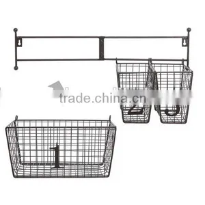 Wall Mounted Black Metal Wire Mesh Numbered Storage Basket Set thumbnail-3