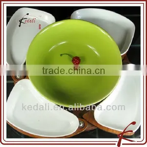 Colorful Ceramic Dish With Wooden Tray- Appetizer Tray thumbnail-1
