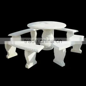 Outdoor White Marble Table And Chairs For Decoration thumbnail-1