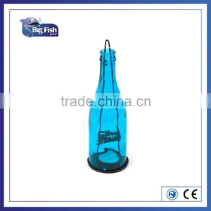 Tea Light Colored Glass Bottle Lantern/Recyclable Glass Bottle With Metal Hook Base and Tea Light Candle Holder. thumbnail-1