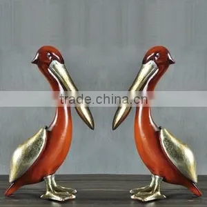 Antique Vintage Wood Effect Polyresin Pelican Statues thumbnail-1