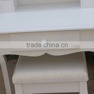 New White Wooden Dressing Table With Mirror and Stool thumbnail-3