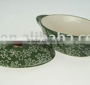 New Stoneware Casserole Handpainted Flower Design thumbnail-1