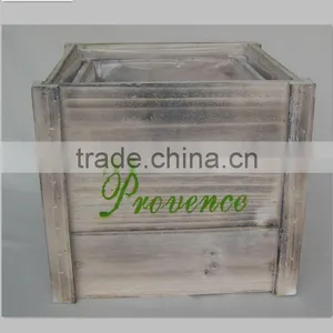 Square Antique With Wash Wood Planter thumbnail-1