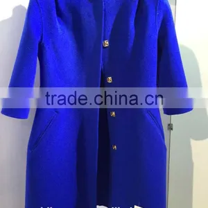 Ladies Handle Navy Blue 100% Wool Coat for Sring and Fall thumbnail-2