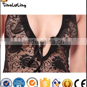 Lingerie Manufactuer Charming Women's Lace Nightwear Fishnet Sexy Babydoll Dress Lingerie thumbnail-4