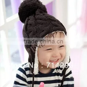 Baby Stripe Plus Velvet Ear Protectors Woolen Kids Knitting Hat 18006 thumbnail-1