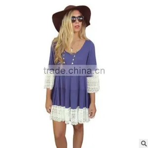 F20039A Top Fashion Lady Patchwork Dress Pattern Women Casual Lace Dress thumbnail-1