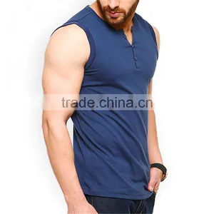 Mens Plain Blank Button Neck Tank Sleeveless Polo Shirt Tops thumbnail-2