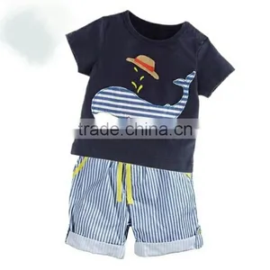 2016 Baby Boys Clothing Set Fish Printed Long T-Shirt + Striped Long Pants 2pcs Outfits Casual Summer Kids Clothes thumbnail-1