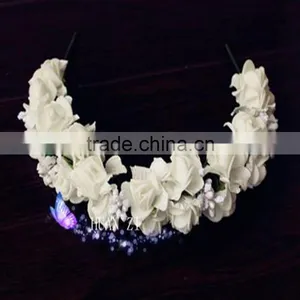 Rose Flower Headband Wedding Double Row Floral Garland Hairband thumbnail-4