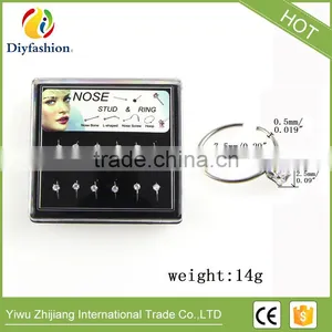 Hot Sell Stainless Steel Round Zircon Nose Ring With Plastic Box thumbnail-1